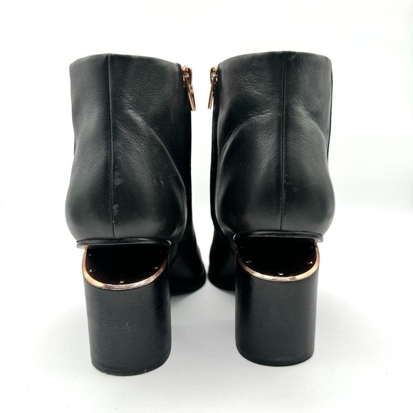 ALEXANDER WANG BLACK LEATHER BLOCK HEEL ZIP-UP BOOTS - SIZE 39.5 (EU) - Picture 5 of 15
